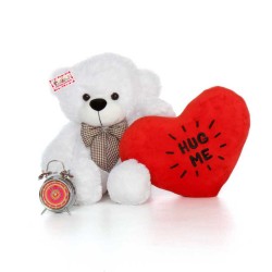 2.5 Feet White Big Bow Teddy Bear holding Hug Me heart